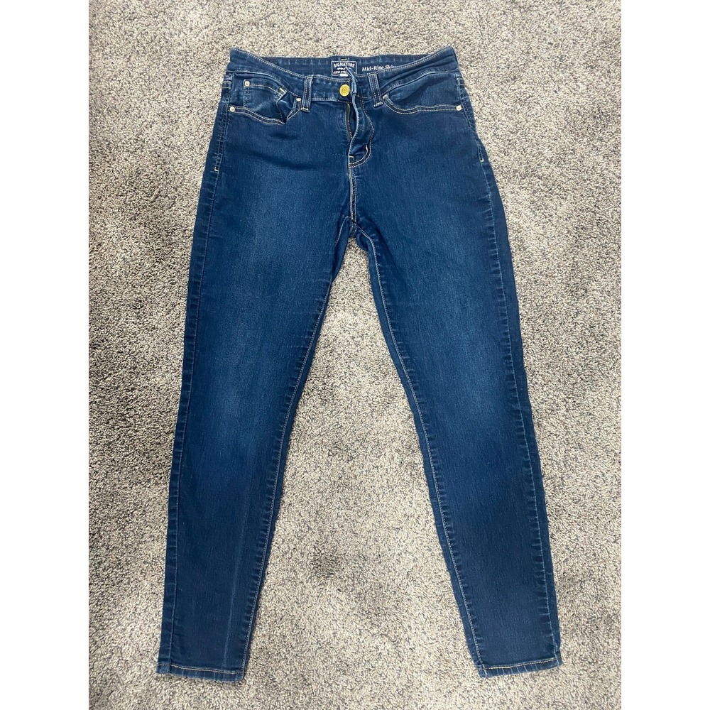 Signature Levi Strauss Mid-Rise Skinny Jeans Dark Wash Stretch Denim 28